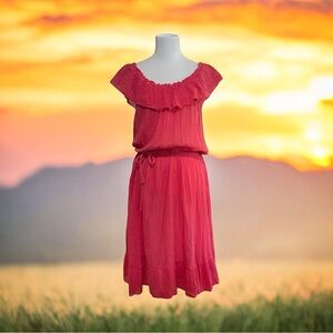 VTG 70s Gauze Dress Peasant Prairie Gypsy Boho Red 100% Crinkle Cotton Red 🌺